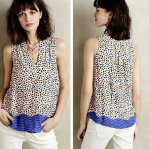 Anthropologie Maeve Emma Tank Swing Top Blouse Size 6 Dots Stripes Sleeveless‎